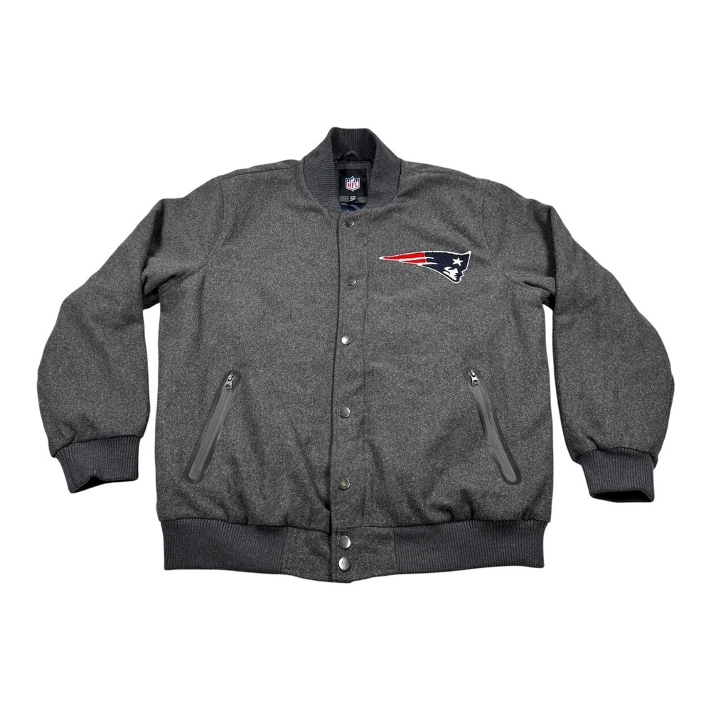 New England Patriots Jacket Mens XL Gray NFL Football Snap Front Bomber Coat